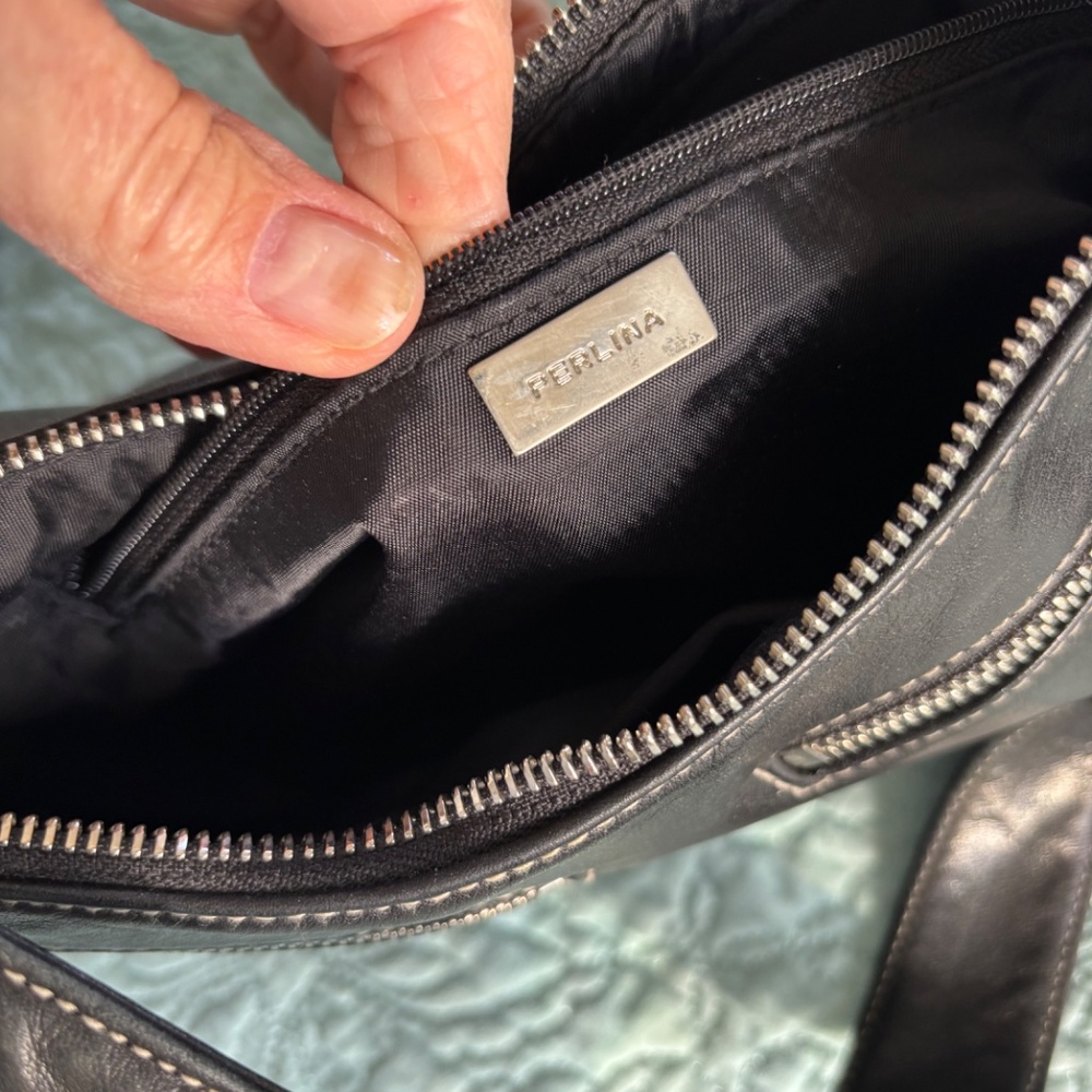 Ladies Black Leather Purse Vintage Perlina NY Designer Shoulder Handbag Medium - Picture 6 of 7